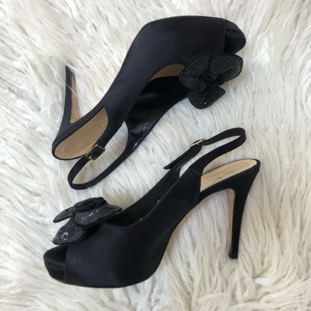 Kate Spade Satin Peep Toe Floral Embellished Heel